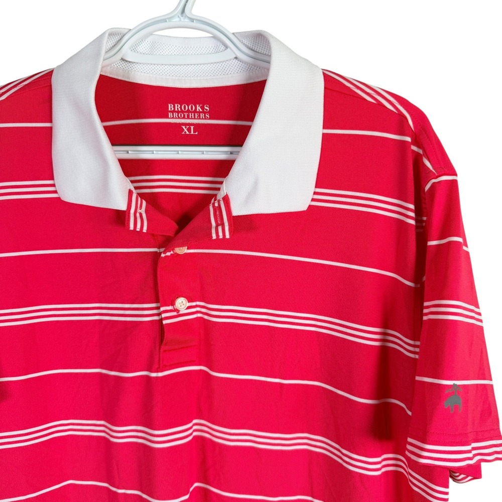 Brooks Brothers Golfβ Polo Shirt Mens XL Red Striped Performance Short Sleeve